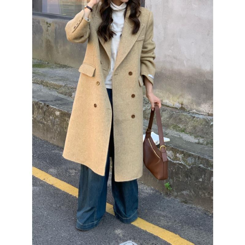 Korean Double-breasted Herringbone High-end Suit Double-sided Wool Coat Autumn and Winter New Loose Slim Wool Coat