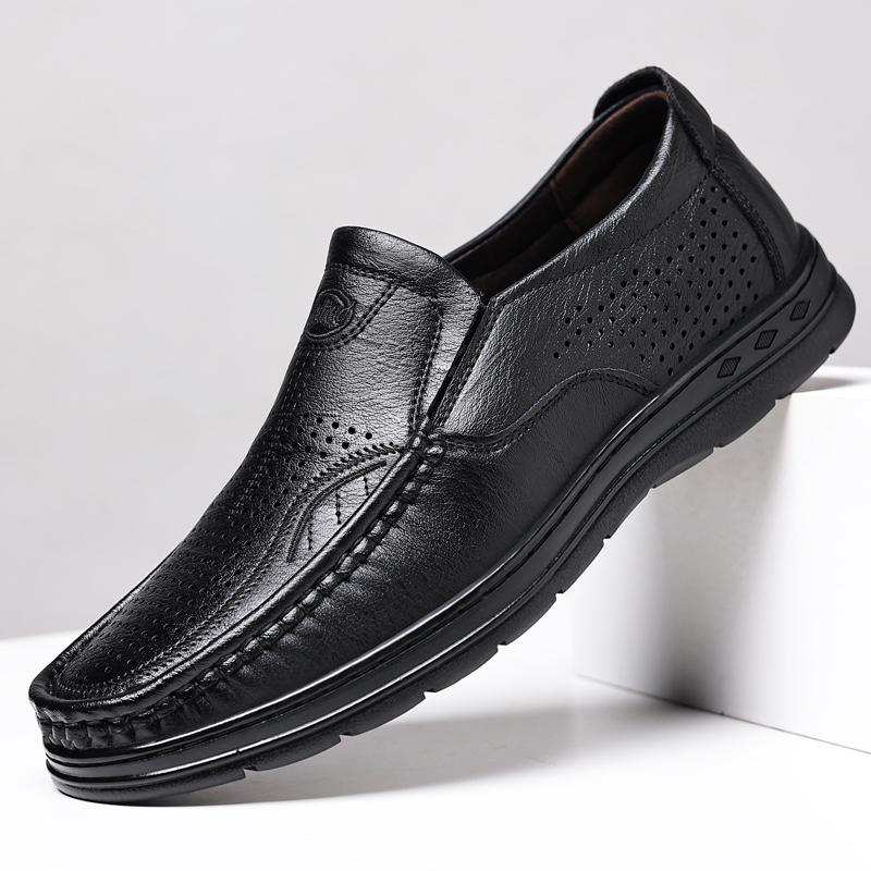 

Genuine Leather Casual Shoes For Men Flat Platform Walking Shoes Outdoor Footwear Loafers JZ-29806 38 чорний
