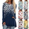Women's Fashion Casual Long Sleeve Print Round Neck Pullover Top Blouse