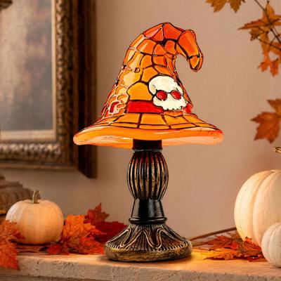 Yousheng Halloween Witch Hat Table Lamp, USB Stained Glass Witch Hat Lamp, Vintage Gothic Wizard Hat Decorative Night Light for