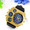 Dual Time Leather Band Sports Watch Leather Strap Waterproof Simple Casual Business Gold Black Blue Boyfriend Gift Fashion Accessory Men's Men's