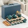 Simple high-end coarse pottery tea set, full set of home office teapots, portable high-end leather bags