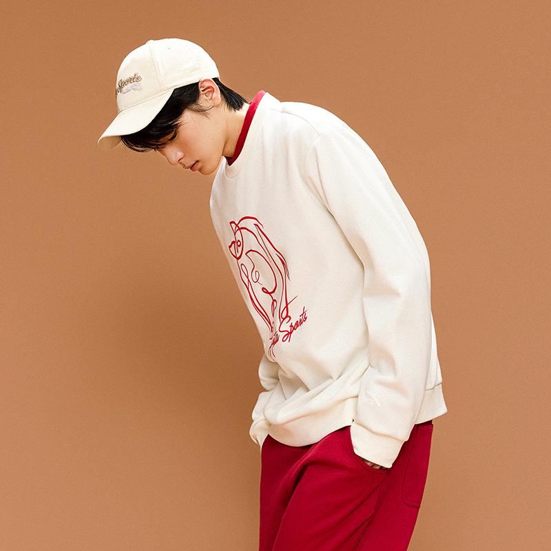 Anta Casual Fashion Sports Versatile Loose Comfortable Fleece Thick Warm Pullover Sweatshirt Men tops Warm-Jade-White 952618706-2