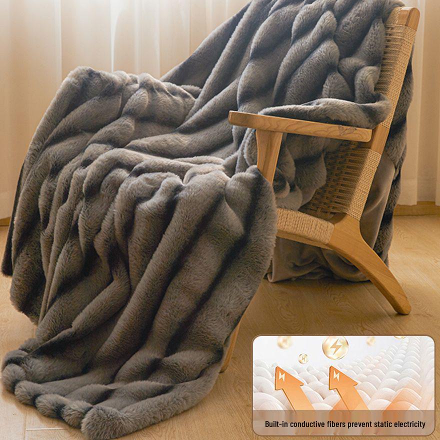 

Толстый плюшевый зимний плед из кроличьего меха - Мягкий коралловый флис для дивана, кровати или дневного сна в офисе 180x200cm