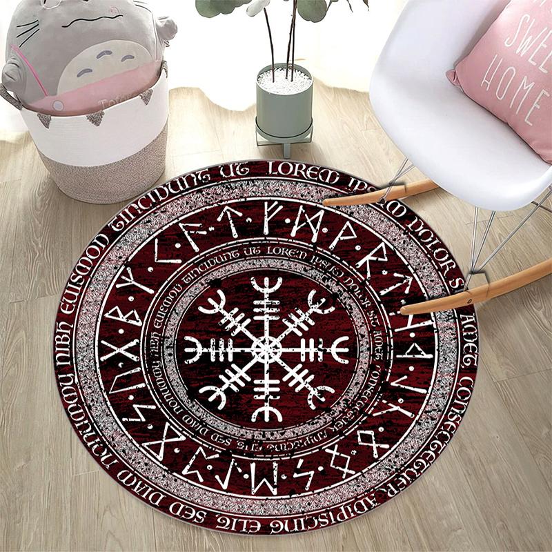 

1Pc Viking theme Printed circular carpet, home door mat, outdoor travel protection carpet A9 80x80cm( 31x31in)