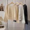 Damen Strickoberteil Herbst 2022: Design-inspiriertes Hohlsaum-Fransenbesatz, Einfarbig, Langarm, Koreanischer Stil.