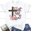 Christian T Shirts Faith Over Fear Cross With Flowers T Shirt