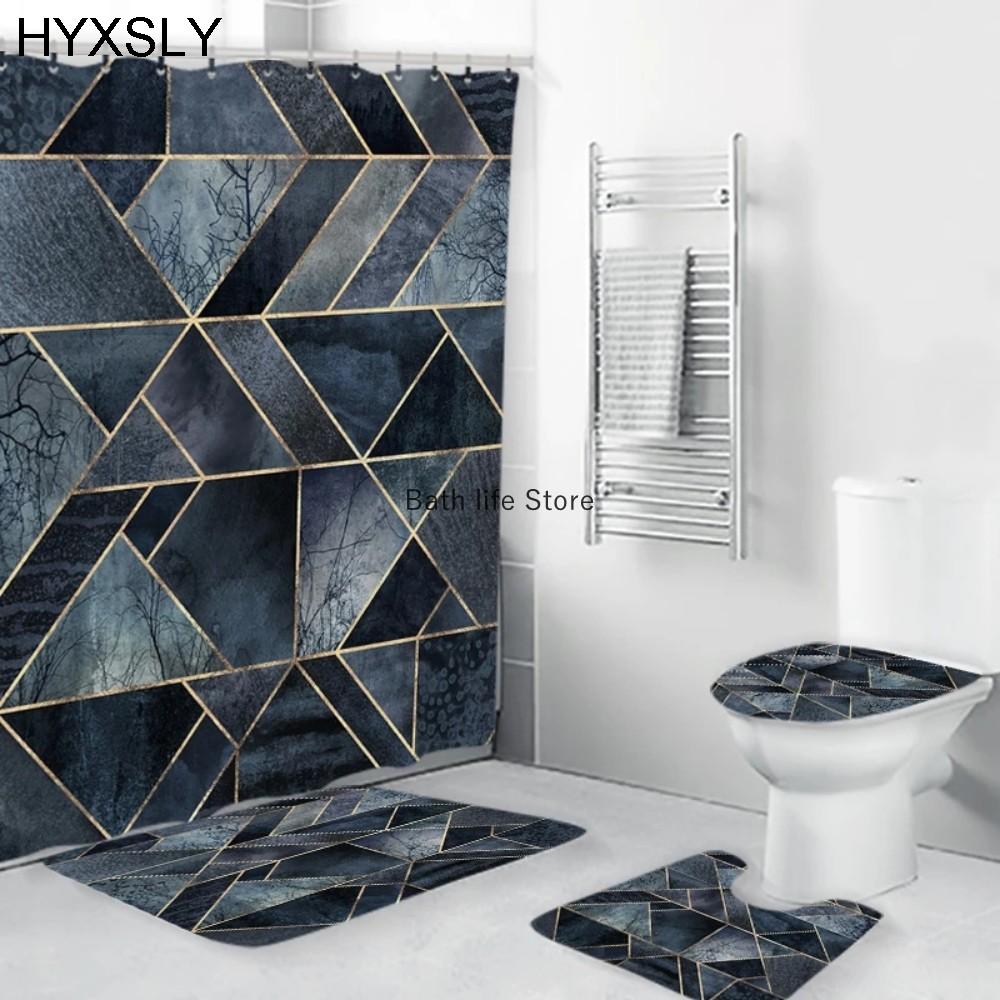 White Marble Shower Curtain Luxury Golden Modern With Non Slip Rug Mat Bathroom Curtain Waterproof Polyester Home Decor 180x180