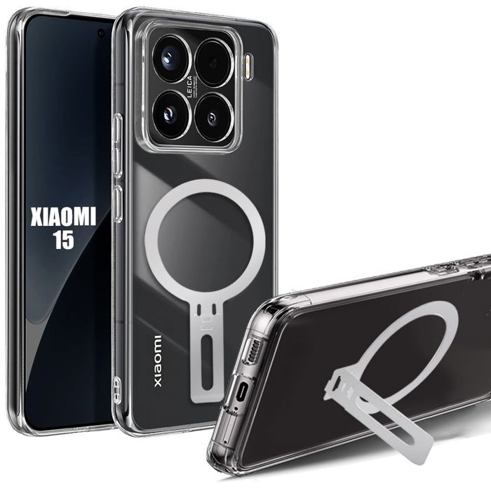 Coque de protection - E.F.CONNECTION - pour Xiaomi 15 - Silicone Transparent - Antichoc - Support Magnétique