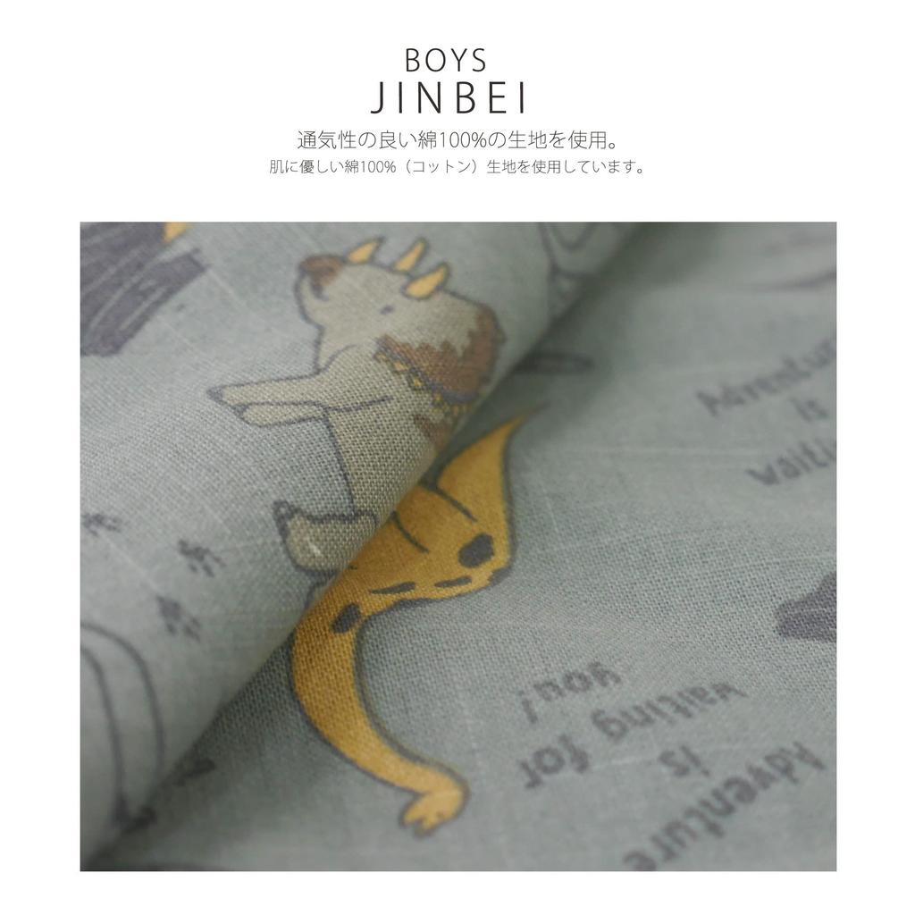 NISHIORI Polka and Hemp Leaf Separate Easy To Dress Boys' Jinbei, Dinosaur, Shark, Dot, Design, Pieces, (130cm, Dinosaur)