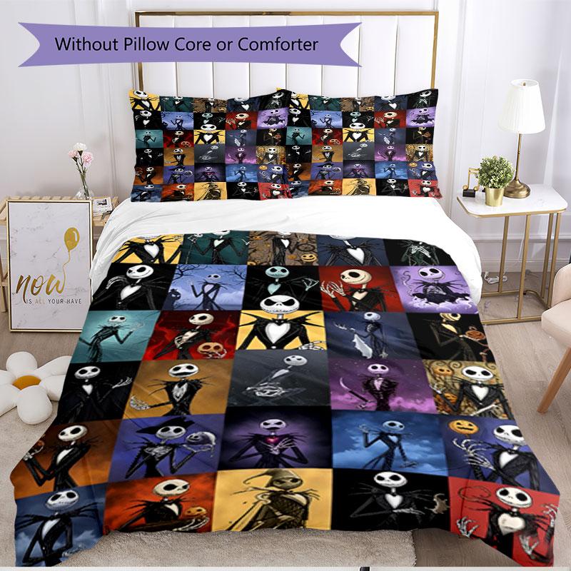3pcs Duvet Cover Set (1*Duvet Cover + 2*Pillowcase, Without Core), The Nightmare Before Christmas Print Soft All‑Season Bedding Set, Home Bedroom Deco