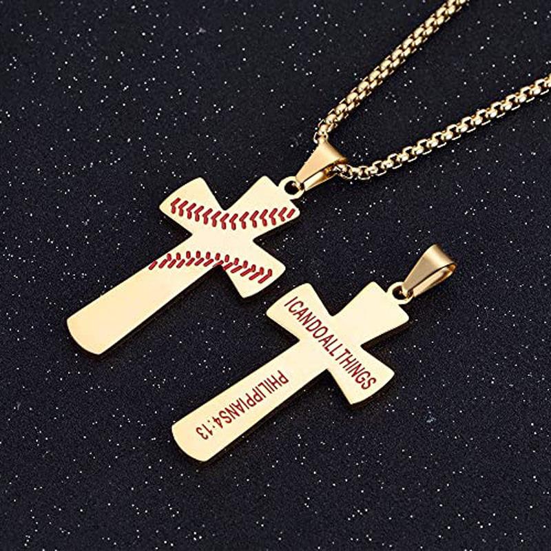 Stainless Steel Lucky Baseball Cross Chain Pendant Necklace for Men Boy