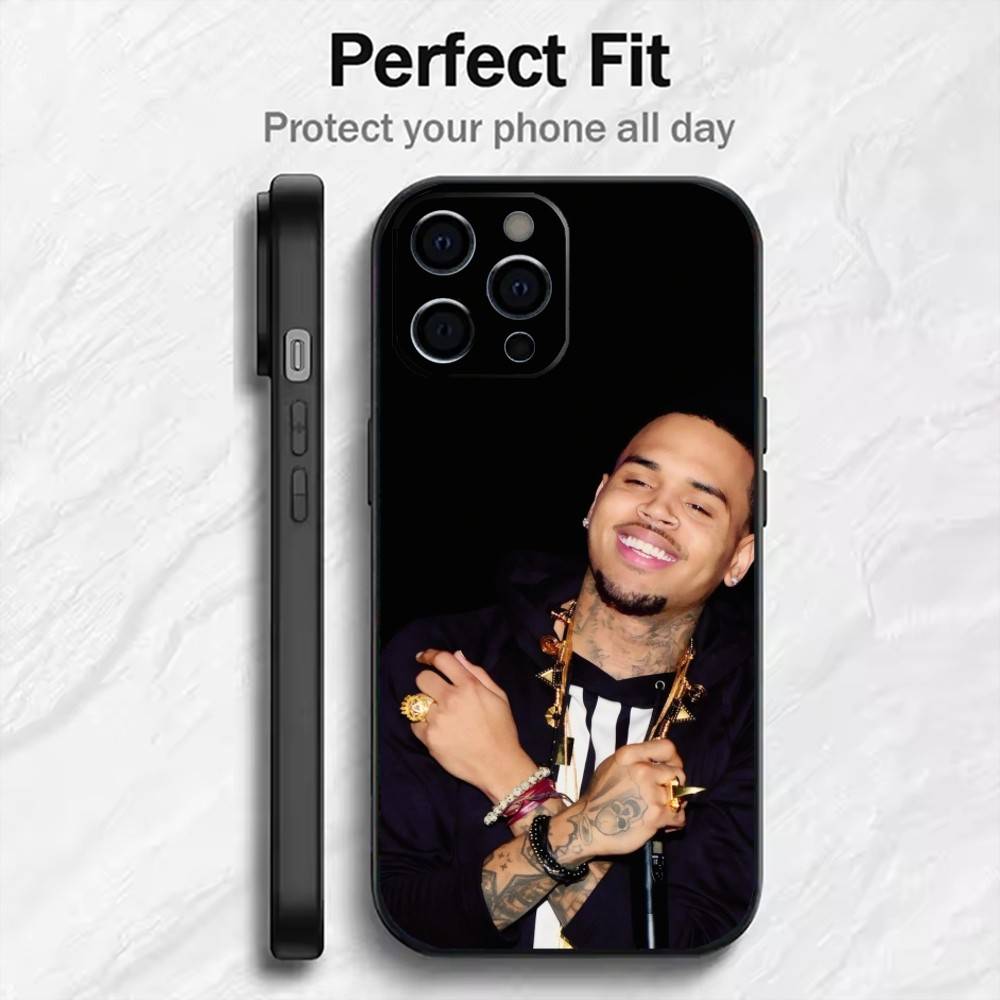 RxB CB-C-Chris BrownS Phone Case For iPhone17,16,15,14,13,12 Plus,Max Soft Silicone Black Cover