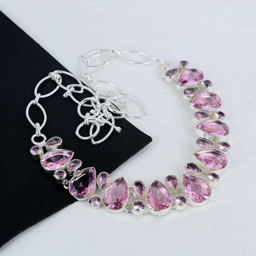 Magnifique collier en argent sterling 925 fait main avec une pierre précieuse kunzite rose, collier en argent kunzite rose pour femme, collier unisexe, cadeau de rembourrage
