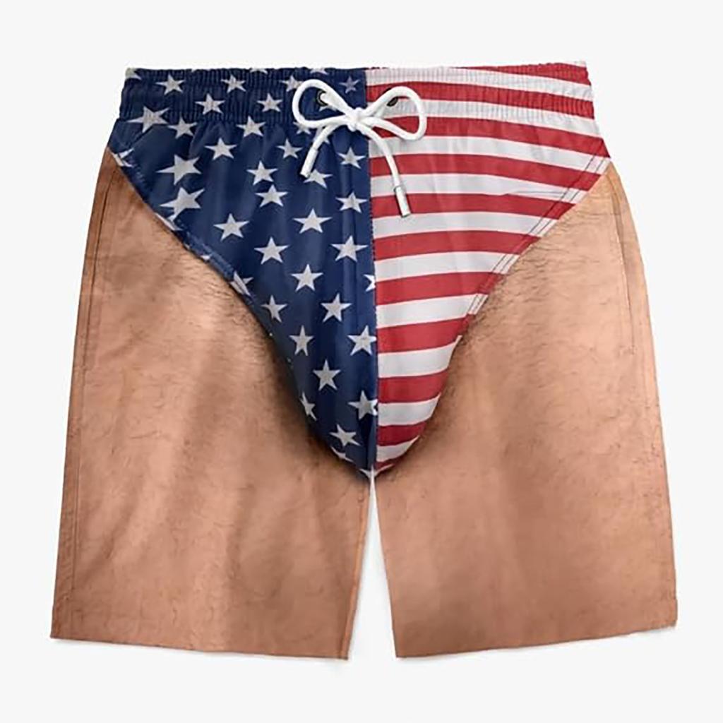 Funny Flag 3D Print Men Swim Trunks Quick Dry Water Repellent Board Shorts Adjustable Drawstring Loose Beach Shorts Novelty Gag