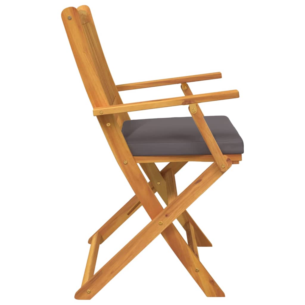 Folding Chair with Cushion 2 pcs Brown Solid Acacia Wood