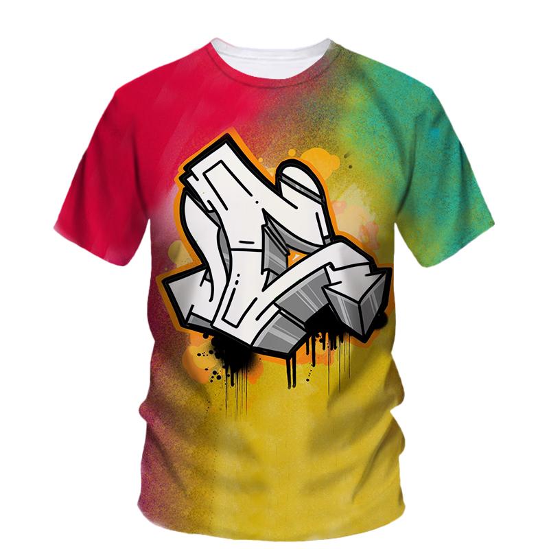 Sommar Nya Kreativa Graffiti Konst grafiska t-shirts Män Casual Bohemisk Personlighet harajuku Tryckta O-hals Streetwear T-shirts Toppar