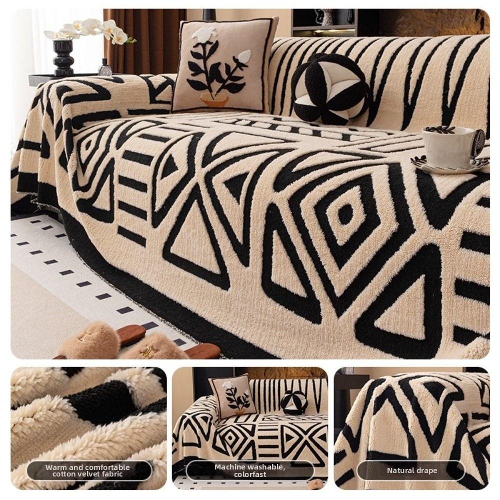 Bohemian Style Vintage Interlocking Sofa Protector Comfort Non-Slip Sofa Blanket Warm Sofa Towel