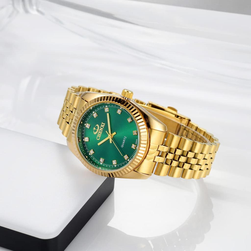 JEWELRYWE Quartz Analog Wristwatch with Luminous Casual Stainless Romantic Gift for Green Couple's Watch, Ultra-Thin Hands, Steel, Men's, Couples,