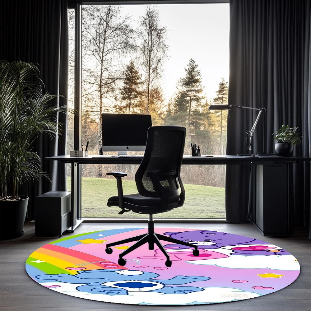 Bear Printed Round Rug Carpet Chair Rug Area Rug Entryway Doormats,for Office Chair Living Room Bedroom Kitchen Room.