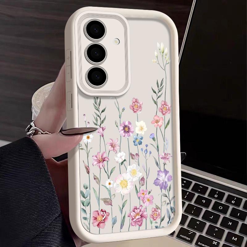 

Цветной матовый чехол из ТПУ с цветочным принтом для Samsung S25 S24 FE S23 Ultra A16 A56 A36 A55 A15 A35 A54 A06, мягкий противоударный защитный чехол для телефона Samsung S25 Ultra античный белый