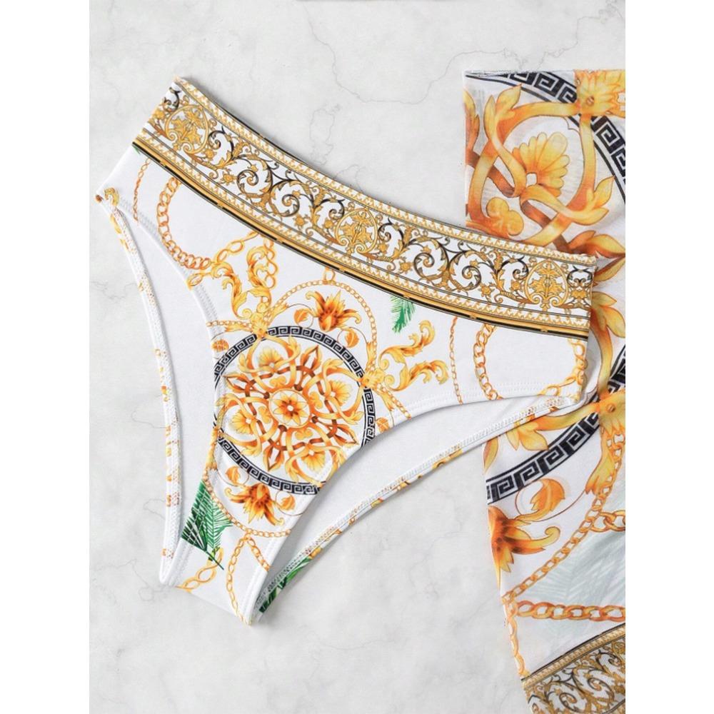 European and American New One-piece Swimsuit Sexy Back Printed Women's Three-piece Bikini