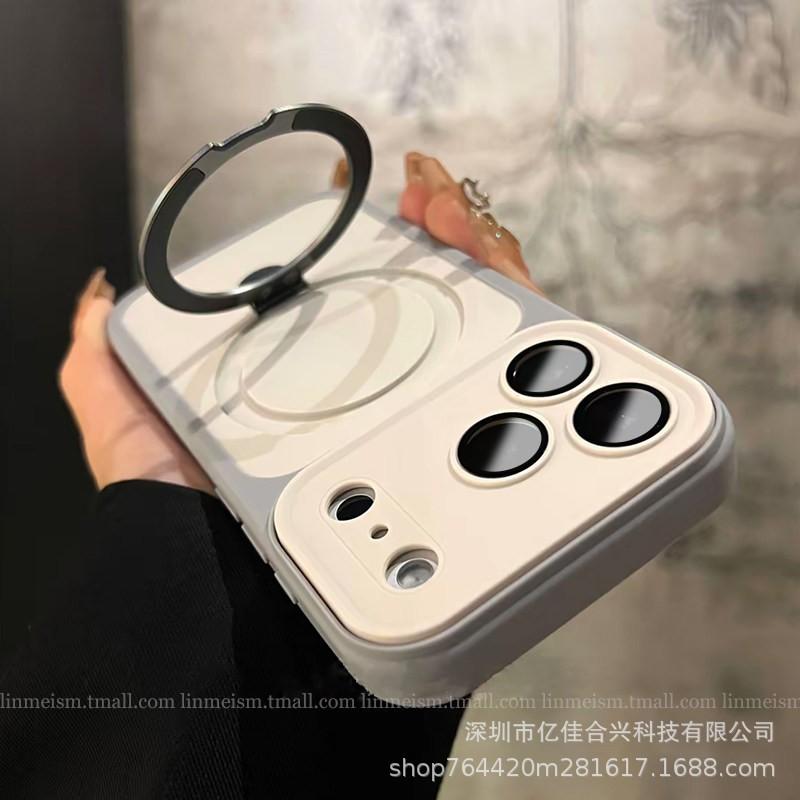 Second-changing contrasting color magnetic suction bracket is suitable for iPhone18promax mobile phone case Apple 17 matte skin case