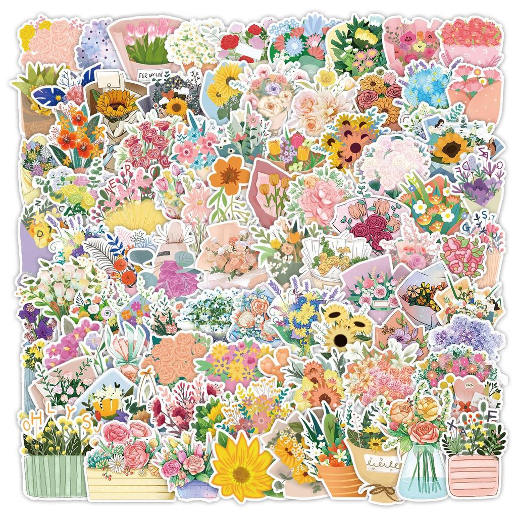100 Hand-carved Flower Stickers Computer Water Cup Guitar Decoration Stickers Waterproof Creative Notebook Hand Note Stickers