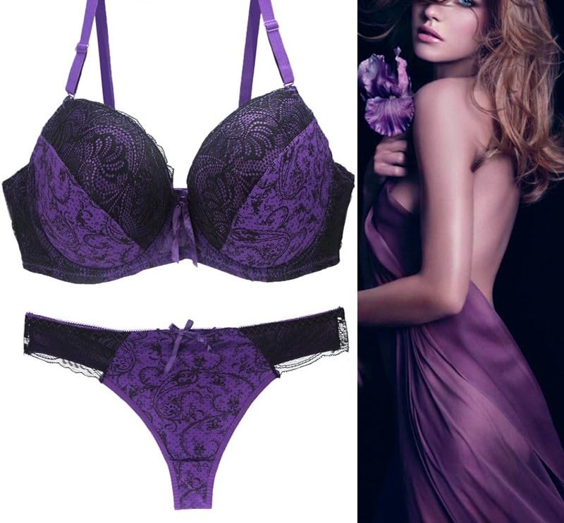 Unigrand Sexy Lingerie Bra and Panty Set (C85/XL, Purple)