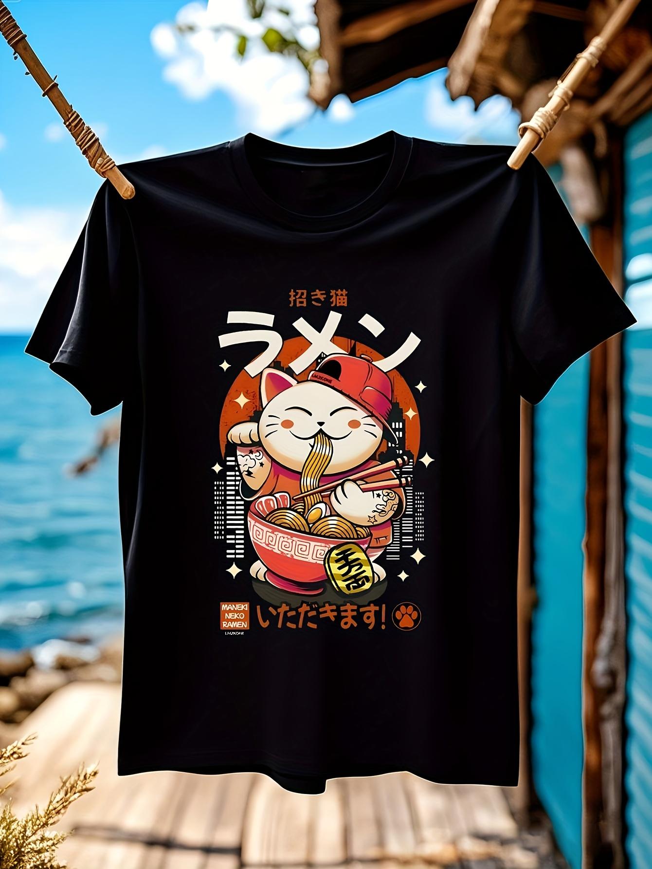 Japanese Ramen Cat Graphic Tshirt Graphic Tshirt - Black ... XXXL
