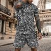 T-shirt da uomo estiva Set Moda T-shirt leopardata dorata T-shirt casual a maniche corte + pantaloncini Tute sportive oversize Abbigliamento Outfit