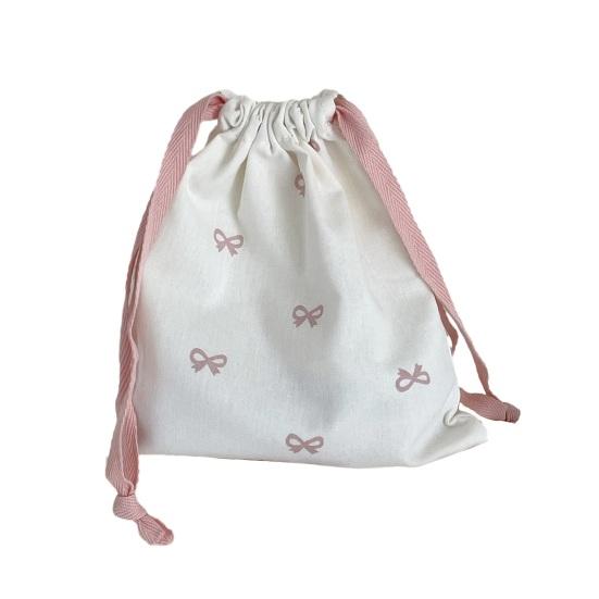Small Drawstring Bags Cute Bow Makeup Pouch Portable Canvas Storage Bag