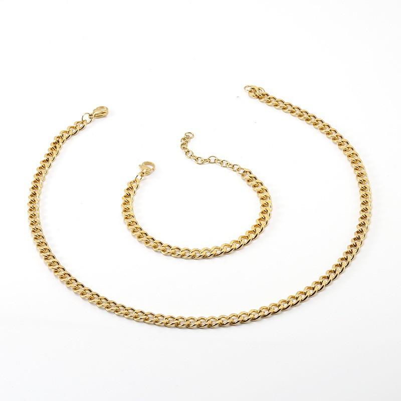 Modny 18K Stal Nierdzewna Kubański Łańcuch Personalizowany Hip Hop Tytanowa Stal Bransoletka Naszyjnik Gładki Łańcuch