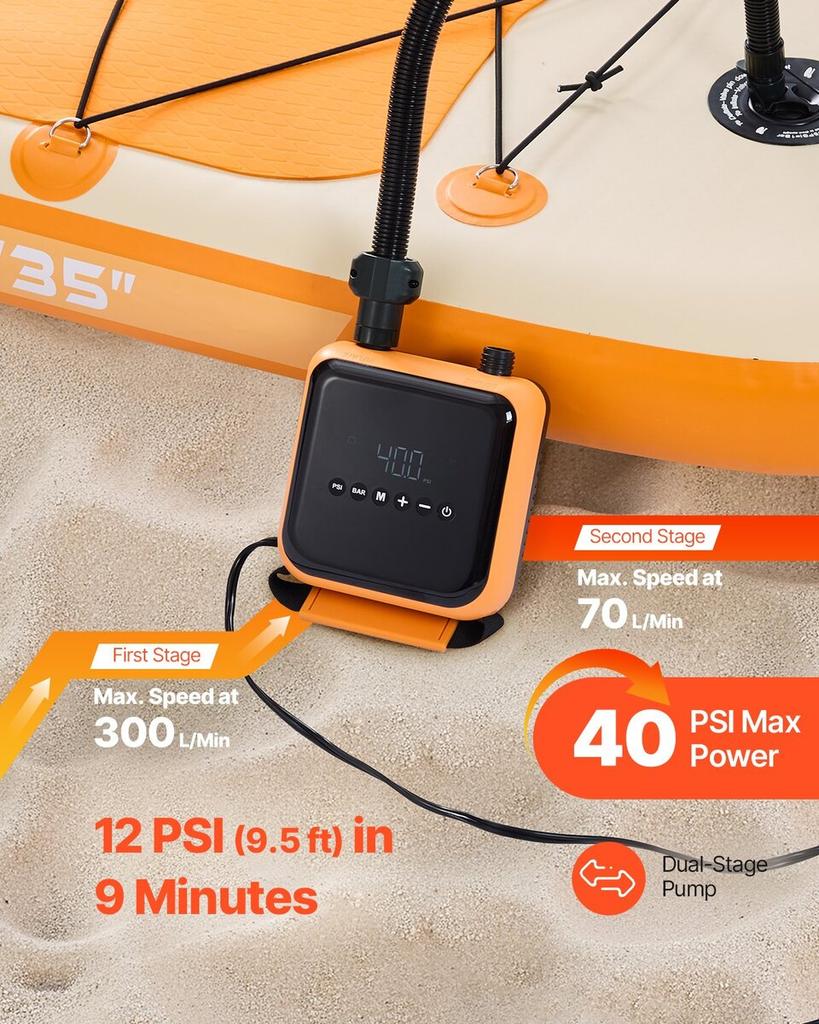 Paddle Board Pump 40PSI SUP Air Pump with Auto-Off for Inflatable Boats