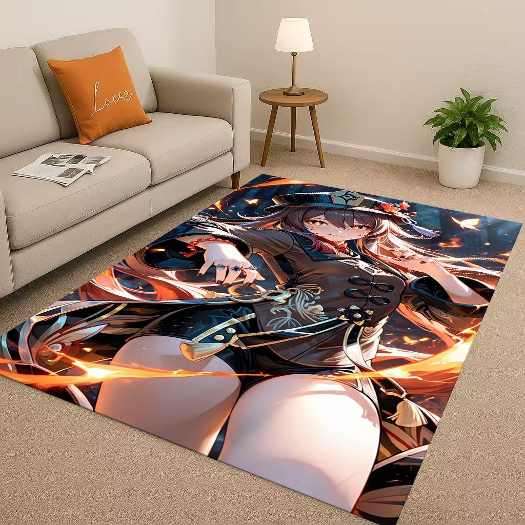 Game Genshin Impact Cartoon Living Room Non-Slip Area Rug Soft Carpet for Bedroom Playroom Sofa , Easy Clean Home Decor Doormat