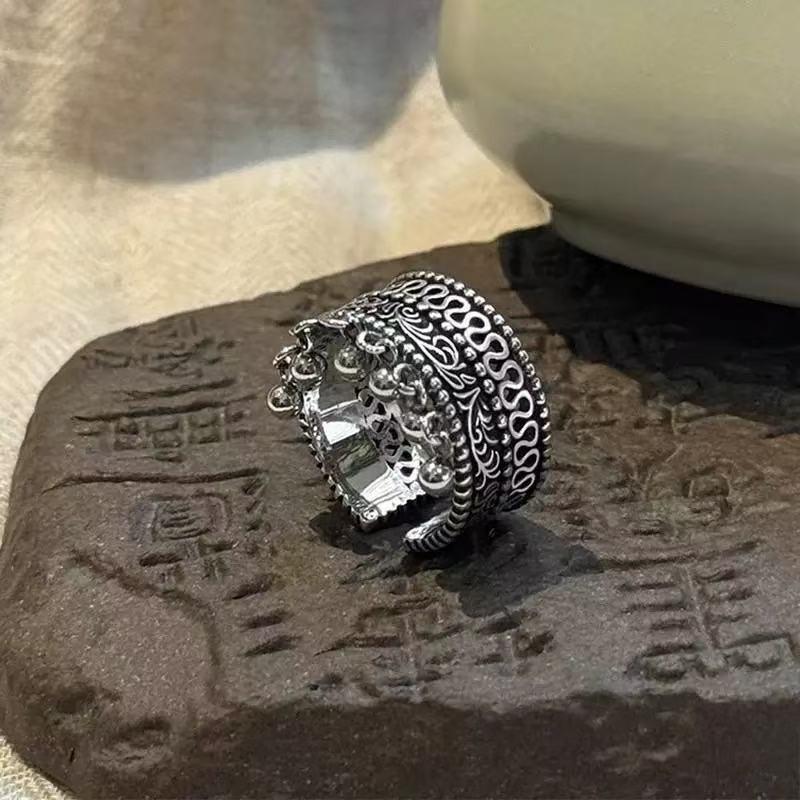 Adjustable Vintage Lace Fringe Ring Women Men Boho Ethnic Style Statement Jewelry