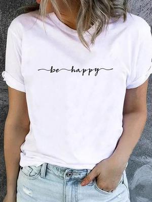 (Rozmiar azjatycki) T-shirt z okrągłym dekoltem, słodki napis, odzież lata 90., top, koszulka z krótkim rękawem, casualowy modny nadruk, damski, dla kobiet, graficzne koszulki