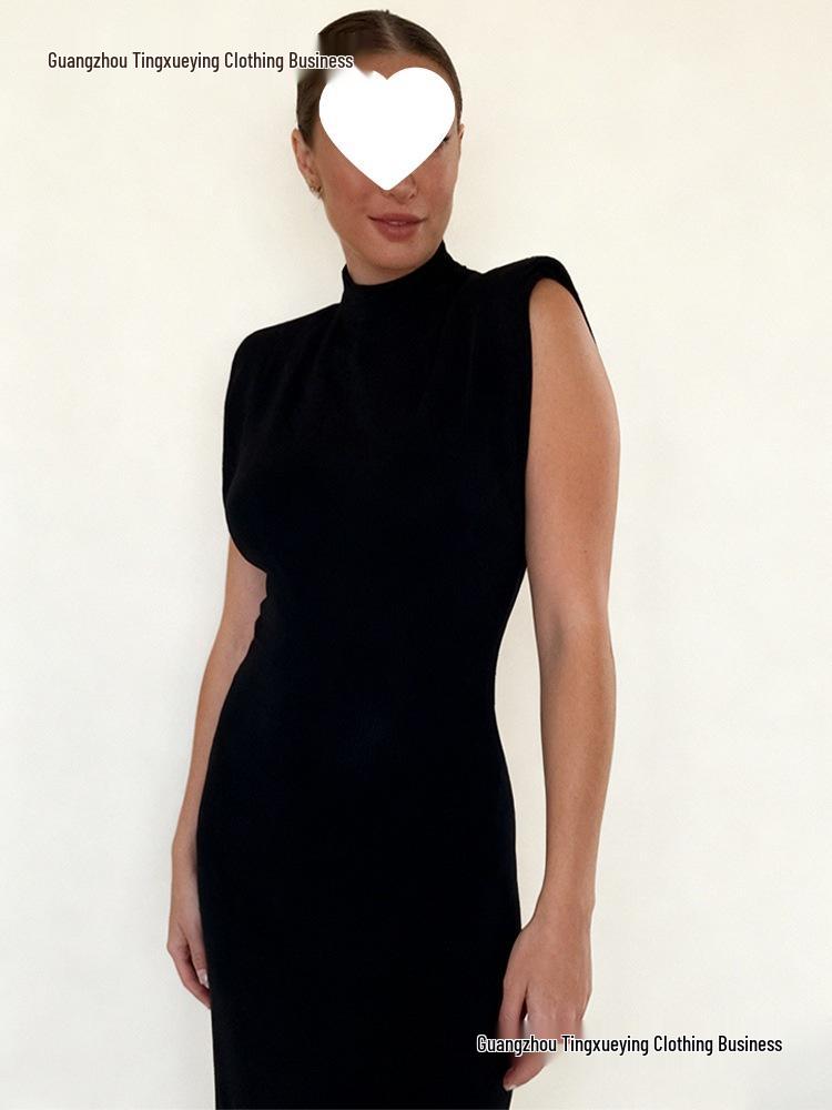 New Style Women's European & American Fashion: Sleeveless Slim Fit Padded Shoulder Hip Skirt