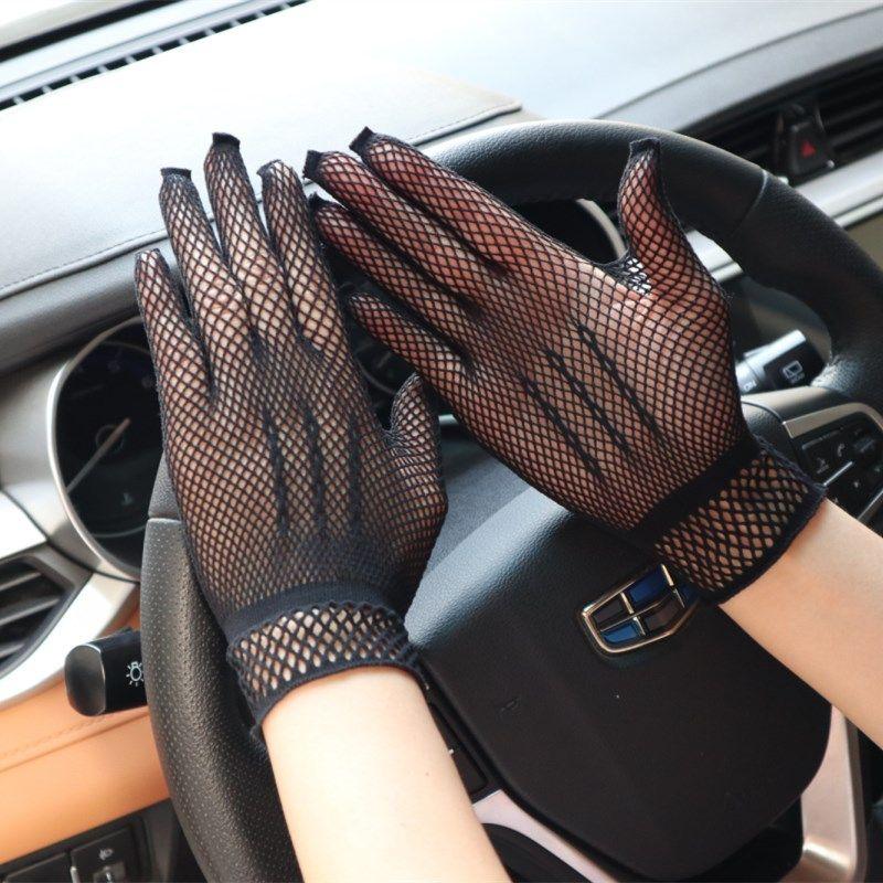 

Summer Mesh Lace Gloves Women s Thin Fishnet 5 Finger Short Elastic Spring and Autumn Sexy Etiquette Gloves Black 2 pairs
