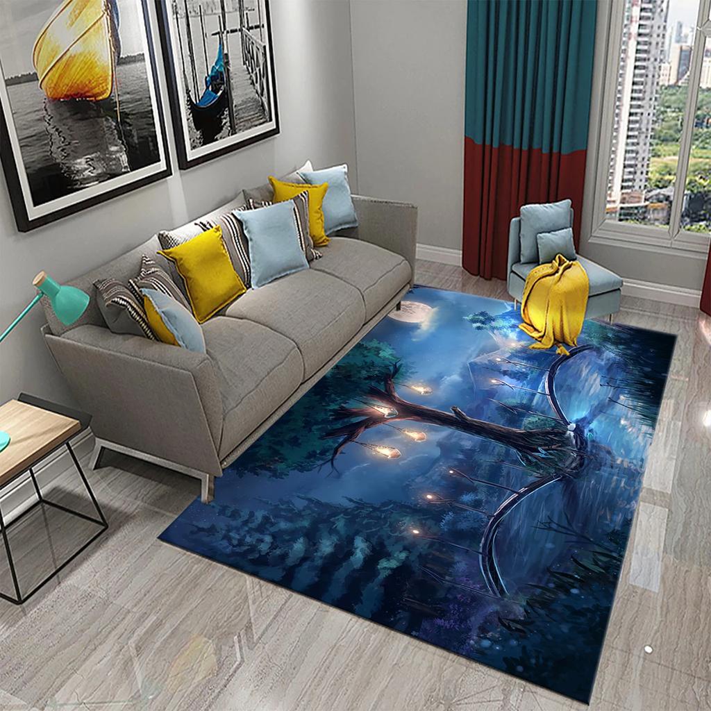 Colorful Magic Forest Flower Carpet Psychedelic and Dream Forest with Animal Living Room Bedroom Bathroom Entrance Non-Slip Rugs
