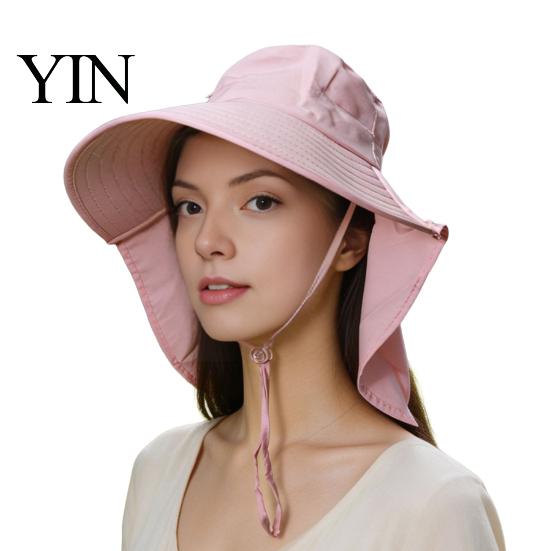 Wide Brim Beach Hat for Vacation Women Sun with Neck Flap, Packable Breathable Polyester Hat, UV Protection Travel Hiking Commuting
