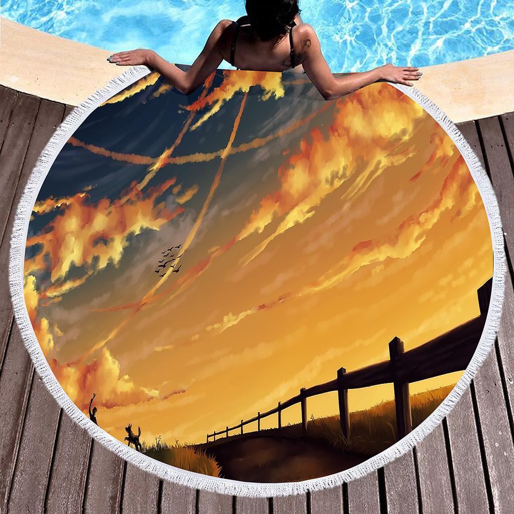 Sunrise Natural Scenery Round Beach Towel, Absorbent Quick Dry Sand Free Towel for Bathroom Pool Surf Travel Outdoor Meditation