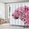 Pink Leopard Shower Curtain – 2D Flat Realistic Print, White Background, Polyester, 12 Hooks, 70.87×70.87 Inch