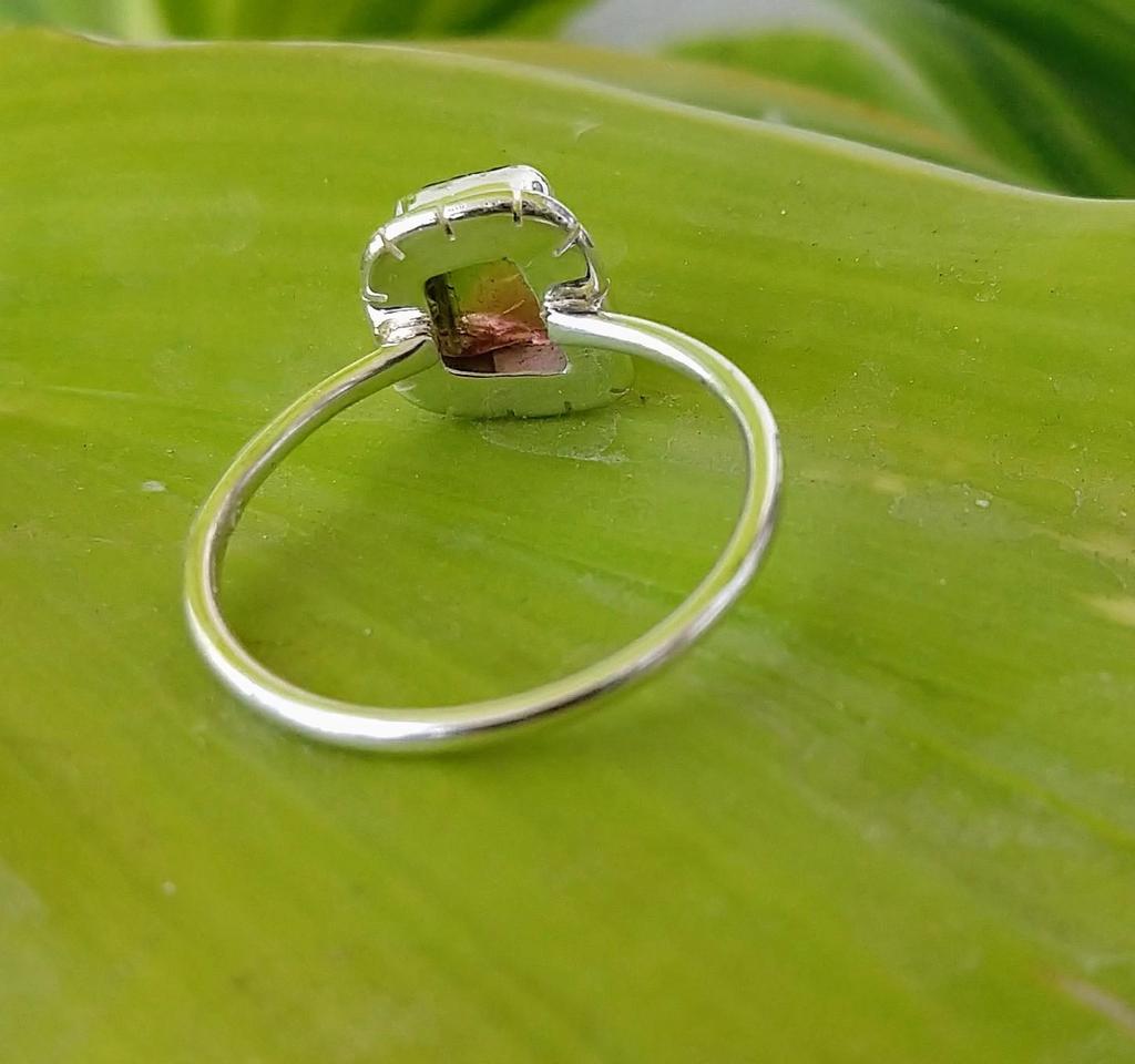 Watermelon Tourmaline Ring 925 Sterling Silver Gemstone Ring Sz 8.5  Wedding