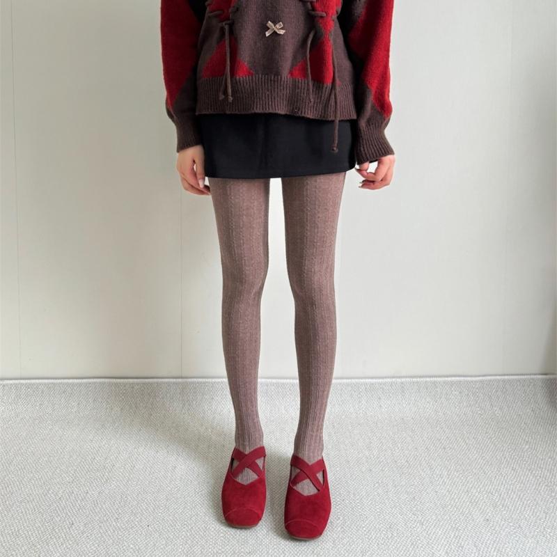 Vintage Chain Twist Striped Pattern Cotton Tights for Women Breathable Leggings Spring Fall Opaque Pantyhose Stockings
