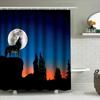 Captivating Wolf Howling At Moon Shower Curtain Forest Night Sky Blue Orange Gradient Waterproof For Bathroom Decor Easy-Clean