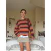 Winter Womens Vintage Relaxed Loose Fit Gradient Stripe Knit Sweater