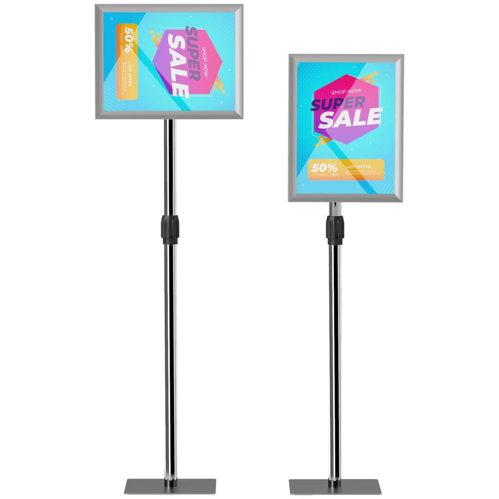 A3 Poster Display Stand with Adjustable Height and Tilt, Steel and Aluminum, Silver