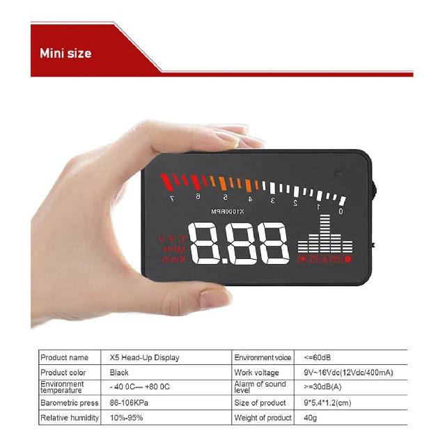 X5 OBD2 HUD Car Head Up Display Digital Speedometer On Board Computer Windshield Projector Water Temperature Voltage