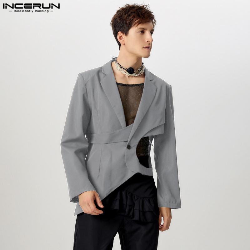 INCERUN Blazer cu mânecă lungă cu un buton pentru bărbați, paltoane neregulate